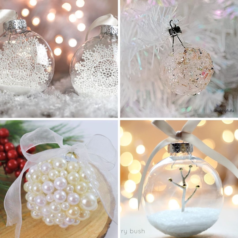 Clear Christmas Ornament with Feather Filling and Gold Leaf Charm