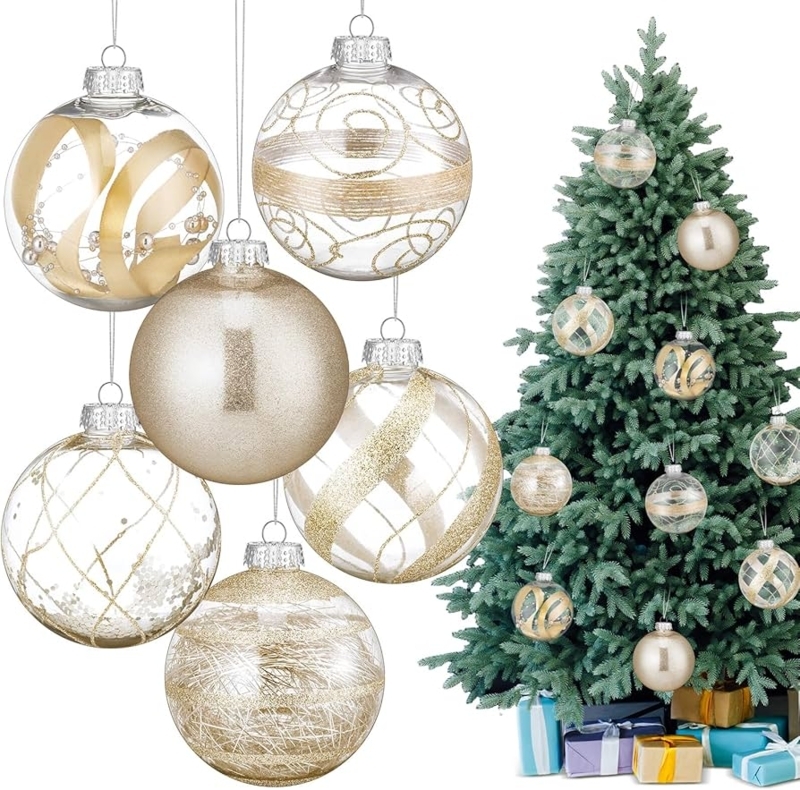 Clear Filled Ball Baubles with Champagne Beads and Glitter