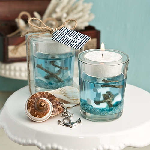 Clear Gel Candle Holder with Silver Anchor Charm and Sand Base