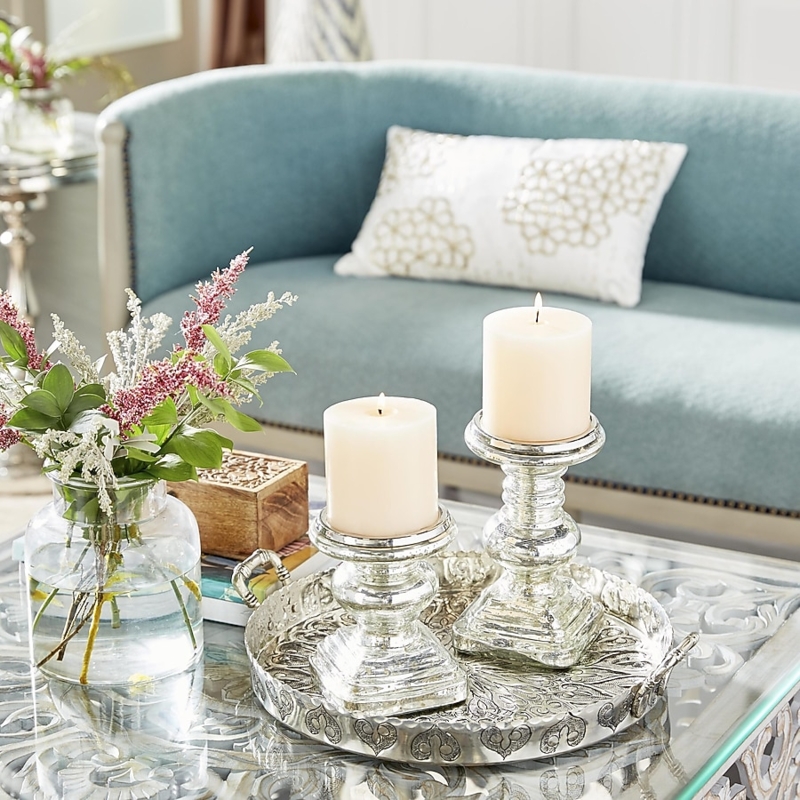 Clear Glass Pillar Candle Holders with Staggered Heights Duo