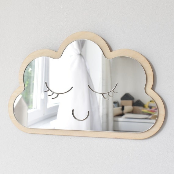 Cloud Shaped Accent Mirror, Natural Wood Frame