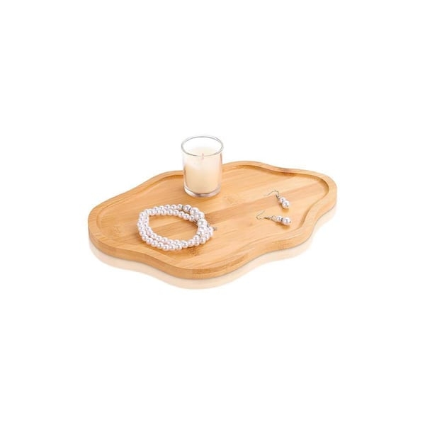 Cloud Shaped Wood Decorative Tray Scalloped Edge Organic Modern Catchall