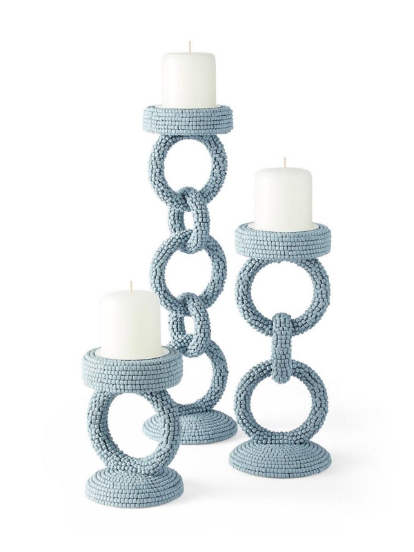 Coastal Blue Pillar Candle Holder: Fluted Silhouette Matte Finish Accent