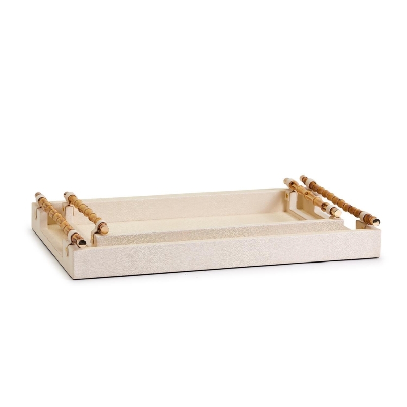 Coastal Cream Decorative Trays with Natural Bamboo Handles