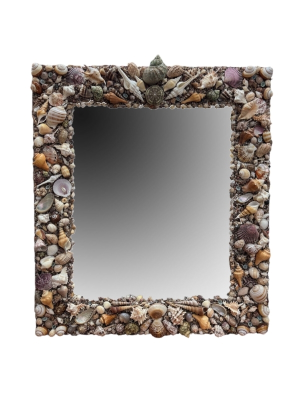 Coastal Rectangular Wall Mirror with White Seashell Mosaic Frame