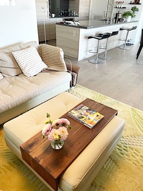 Coffee Table, Bridge-Style Construction, Over-Ottoman Fit, Walnut Finish