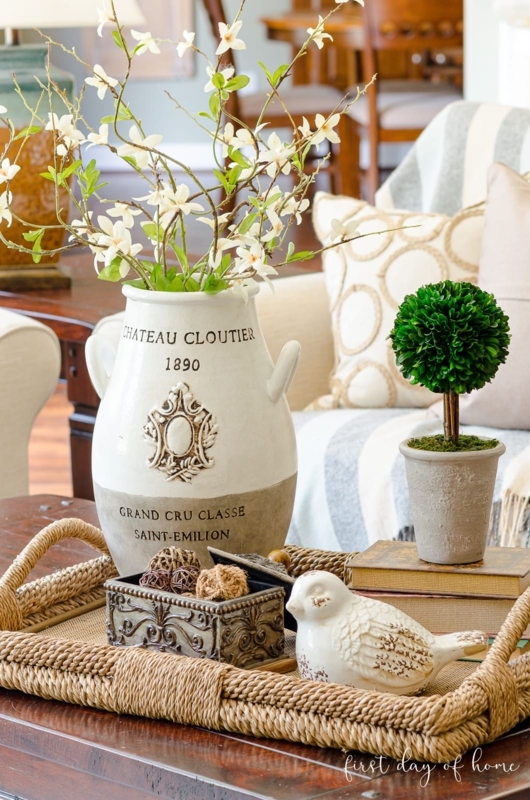 Coffee Table: Round Wood Tray Styling with Layered Neutrals