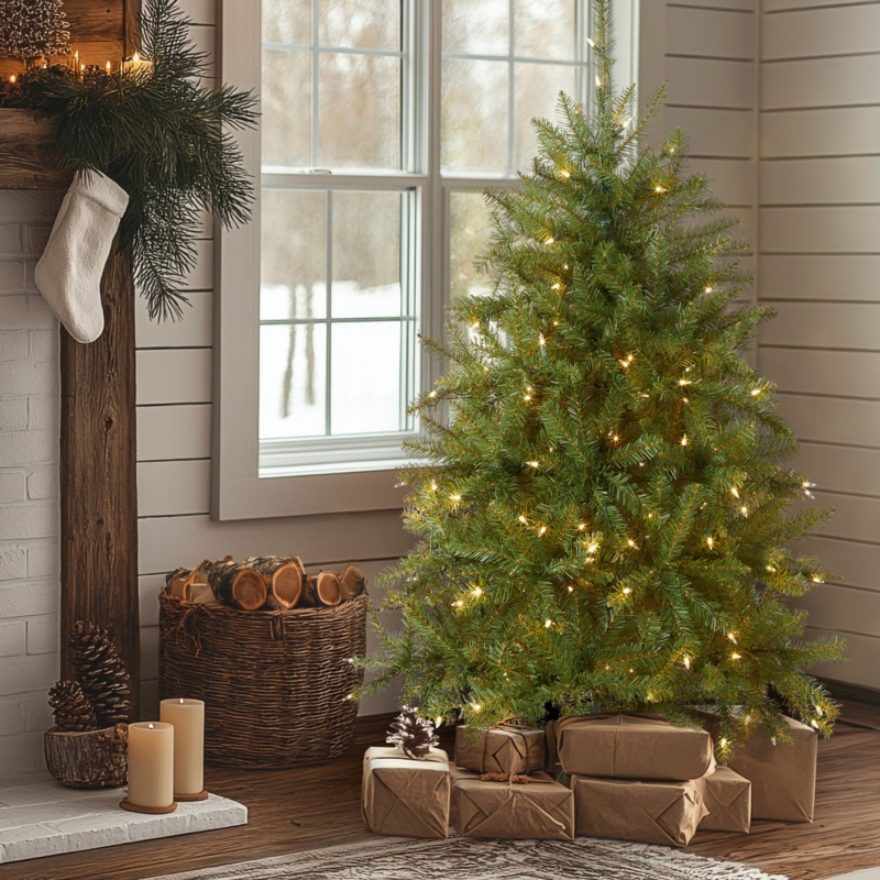 Compact Artificial Christmas Tree Dense Foliage Warm Lights