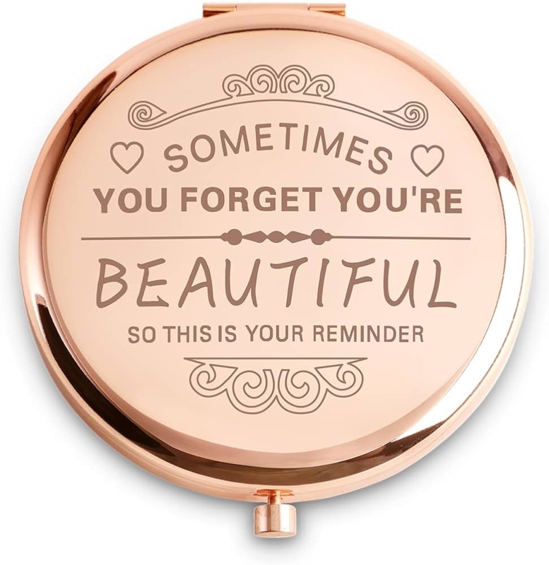 Compact Mirror Rose Gold Finish Engraved Inspirational Quote Gift