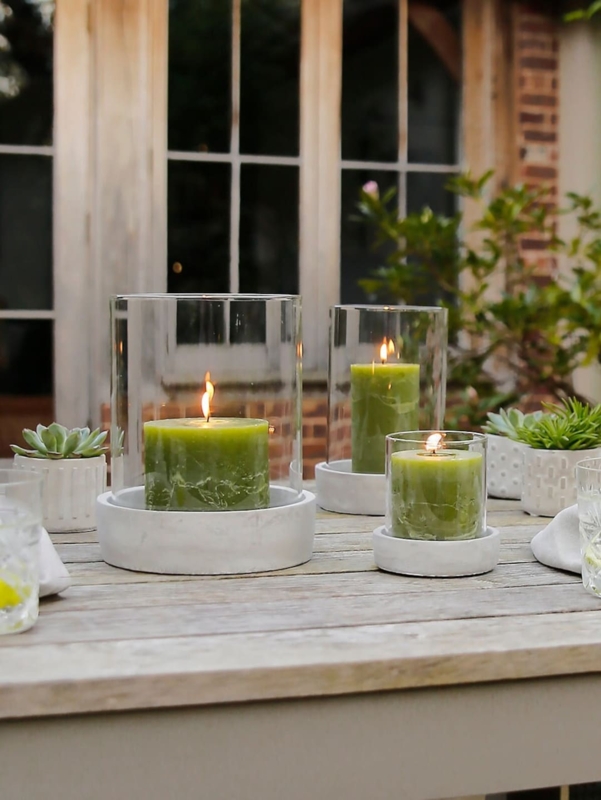 Concrete Hurricane Candle Holder with Pitted Texture for Garden