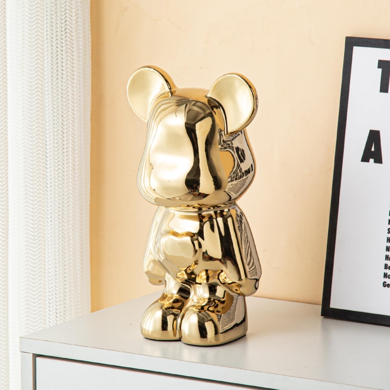 Contemporary Gold Bear Piggy Bank with Love Heart Accent