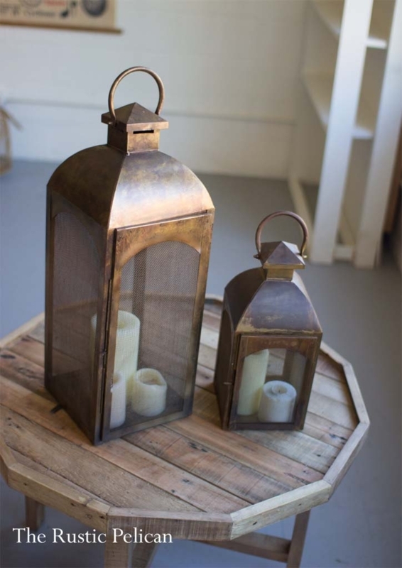 Copper Lantern Set Polished Finish Graduated Coastal Farmhouse
