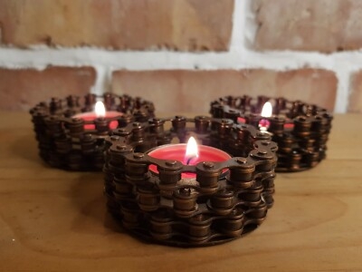 Copper Pipe Tea Light Holders Industrial Polished Steampunk Set