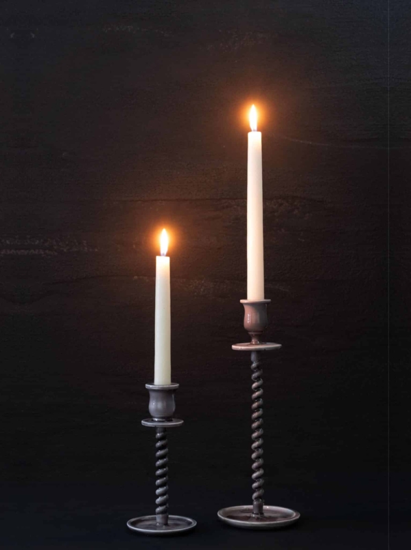 Corkscrew Taper Candle Holder Matte Gray Stone Like Sculptural