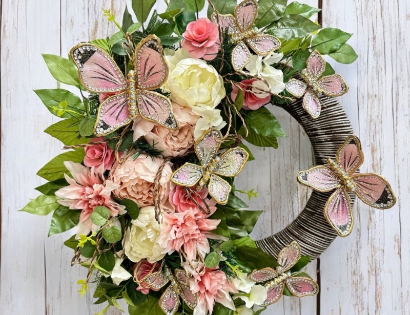 Cottage Core Wreath with Exposed Twig Base and Cream Florals