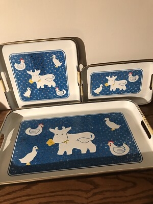 Country Farmhouse Nesting Tray Set with Animal Motifs (58 characters)