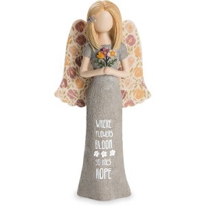 Cream Angel Figurine Filigree Wings Copper Heart Hope Inscription