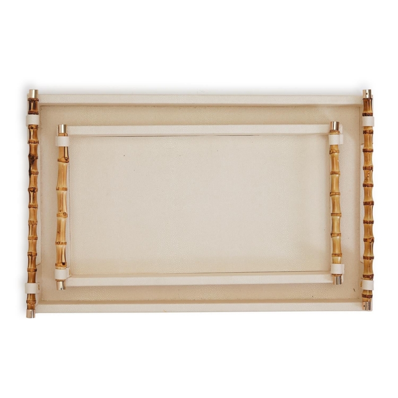 Cream Decorative Trays with Gold Bamboo Handles Set