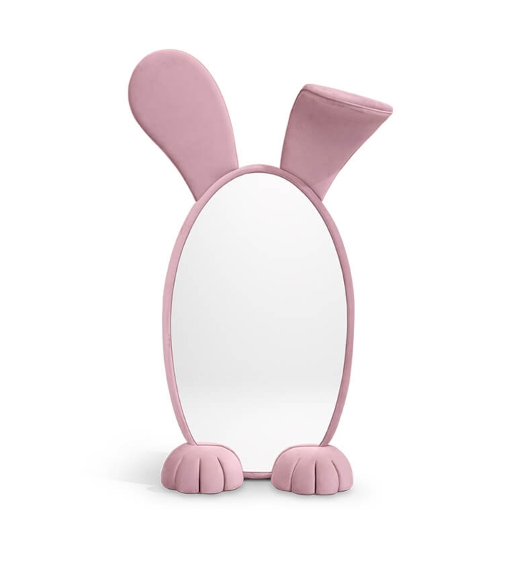 Cream Upholstered Full Length Mirror, Bunny Ears