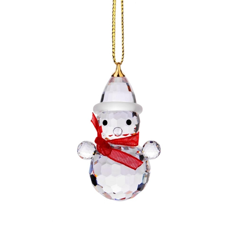 Crystal Snowman Holiday Ornament Faceted Glass with Gold Arms
