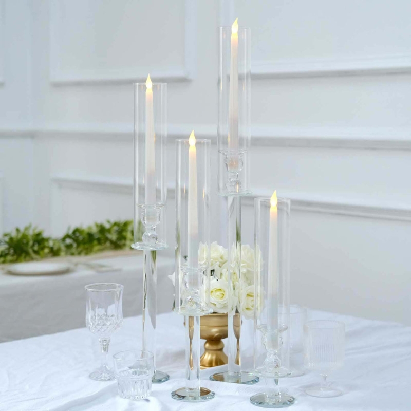 Crystal Taper Candle Holder Set, Faceted Stems & Hurricane Sleeves