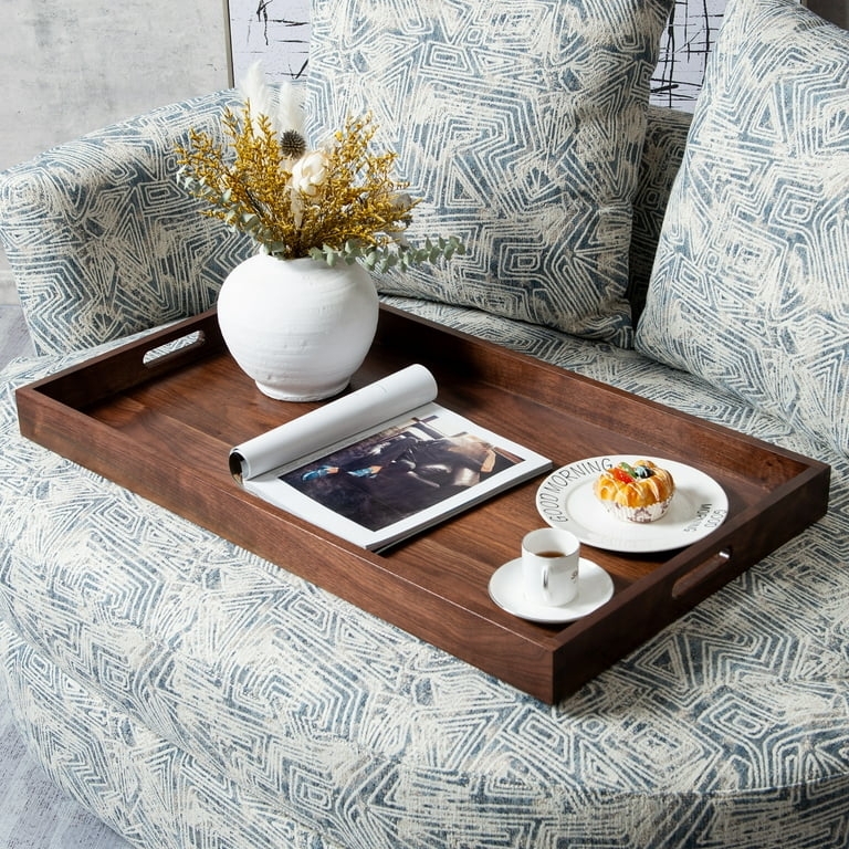 Dark Walnut Rectangular Serving Tray with Cutout Handles