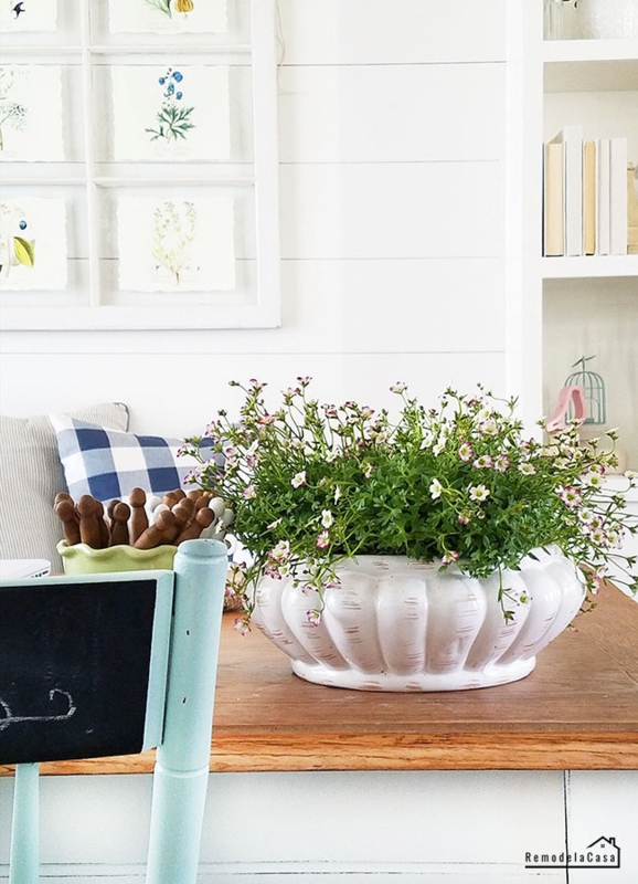 Dark Wood Decorative Tray Centerpiece With Footed White Bowl and Low Profile