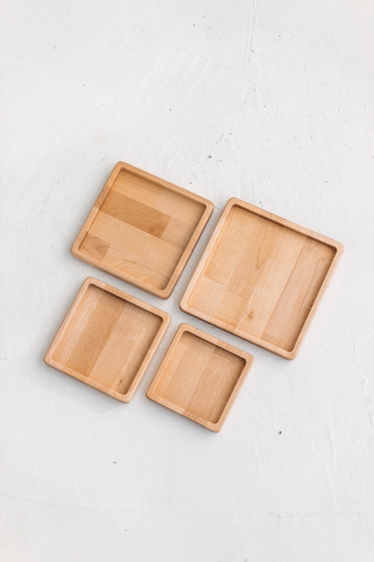 Dark Wood Square Decorative Tray Low Profile Rustic Modern Centerpiece