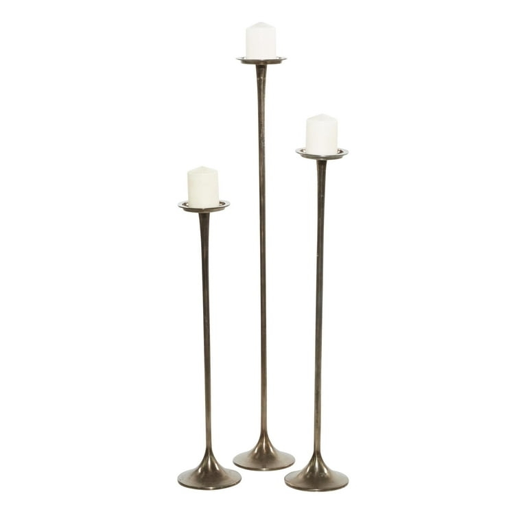 DecMode 3 Candle Dark Gray Aluminum Metal Tall Slim Floor Candle Holder,  Set of 3 -