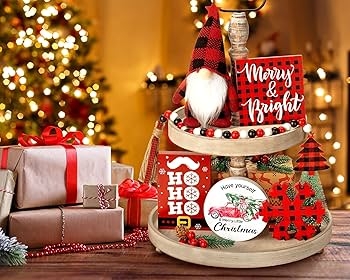 Decorative Accent Set Buffalo Plaid Gnome Wooden Holiday Signage