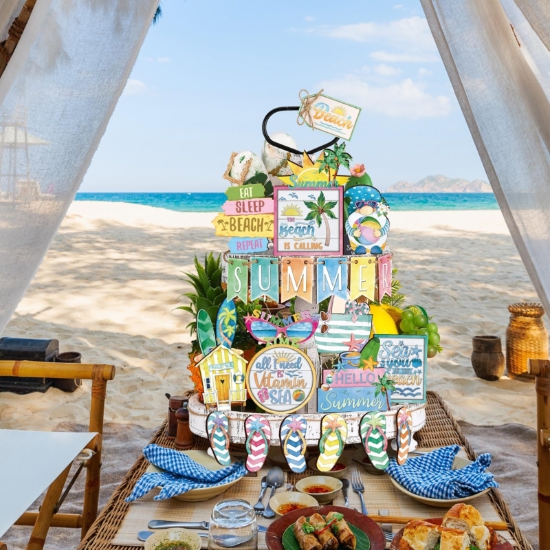 Decorative Accent Set, Summer Themed Cutouts, Wooden Summer Holiday Ornaments