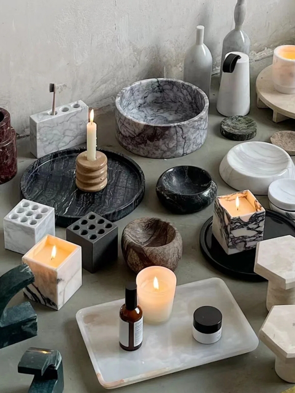 Decorative Candle, Raw Stone Base, Natural Stone Pillar Candle