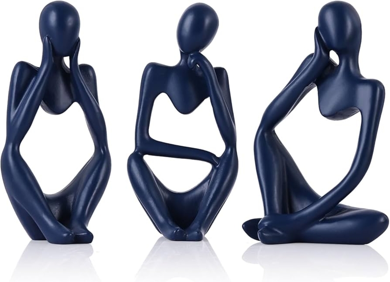 Decorative Figurine Set Matte Navy Blue Thinker Pose Abstract Silhouette