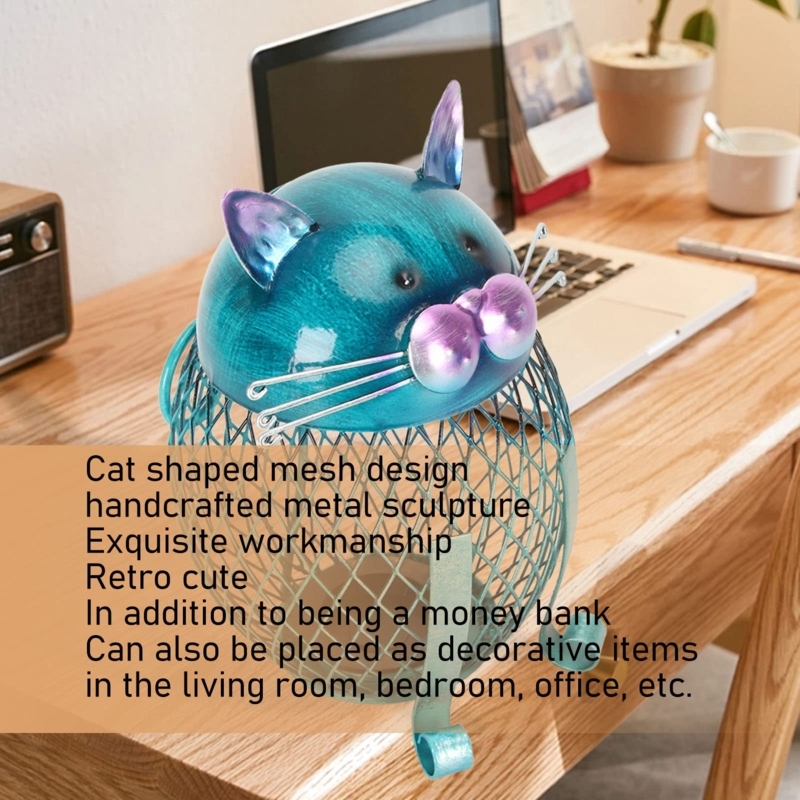 Decorative Metal Cat Piggy Bank with Lattice Body Bronze Finish
