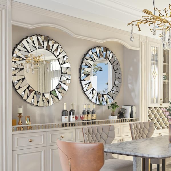 Decorative Mirror Frameless Sunburst Design Radiating Glass Segments