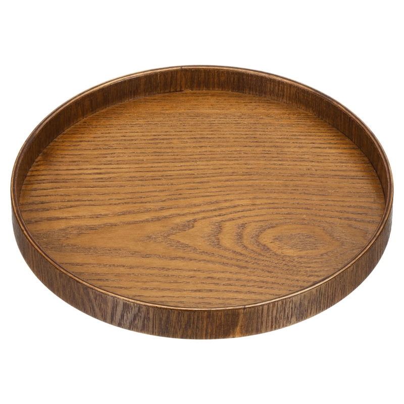 Decorative Tray, 8 Inch Small Wood Round, Raised Rim Minimalist Accent