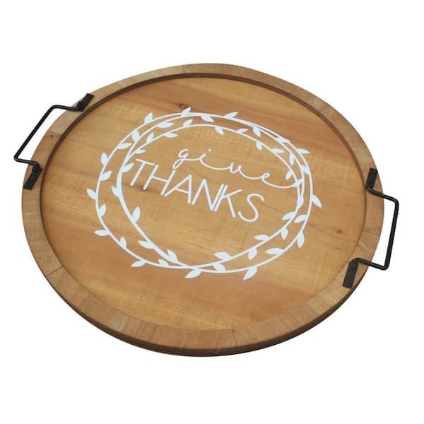 Decorative Tray, Arched Black Metal Handle, Cursive Text Farmhouse Style