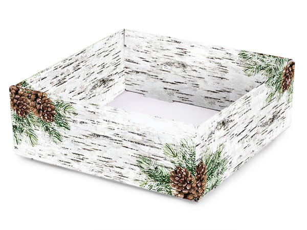 Decorative Tray Birch Bark Print, Corrugated Material, Self Locking Tabs