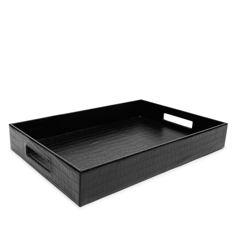 Decorative Tray Black Crocodile Mitered Corners, Modern Sophisticated Decor