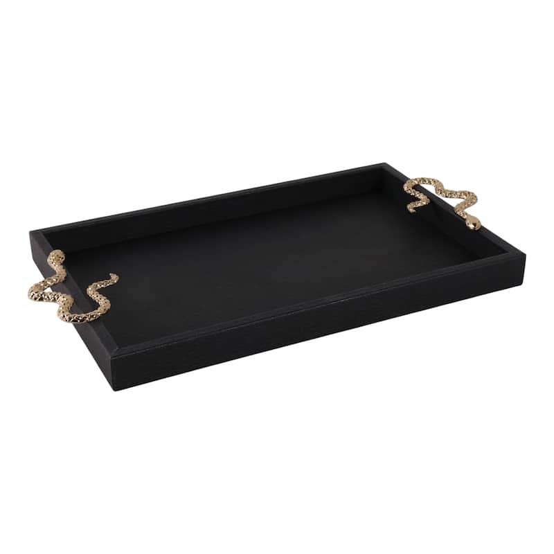 Decorative Tray Black Snakeskin Sculptural Snake Handles, Glam Maximalism