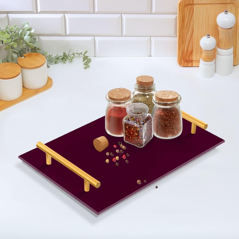 Decorative Tray, Burgundy Lacquer-Like Finish, Modern Minimalist Styling