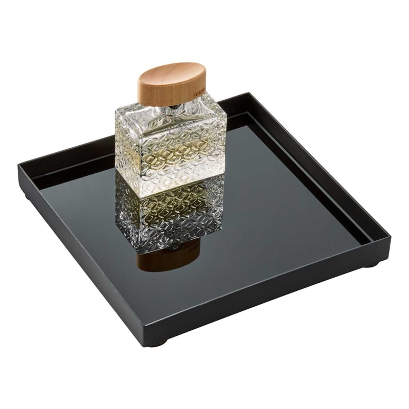 Decorative Tray Circular Glass Bottom Black Metal Rim Matte Minimalist
