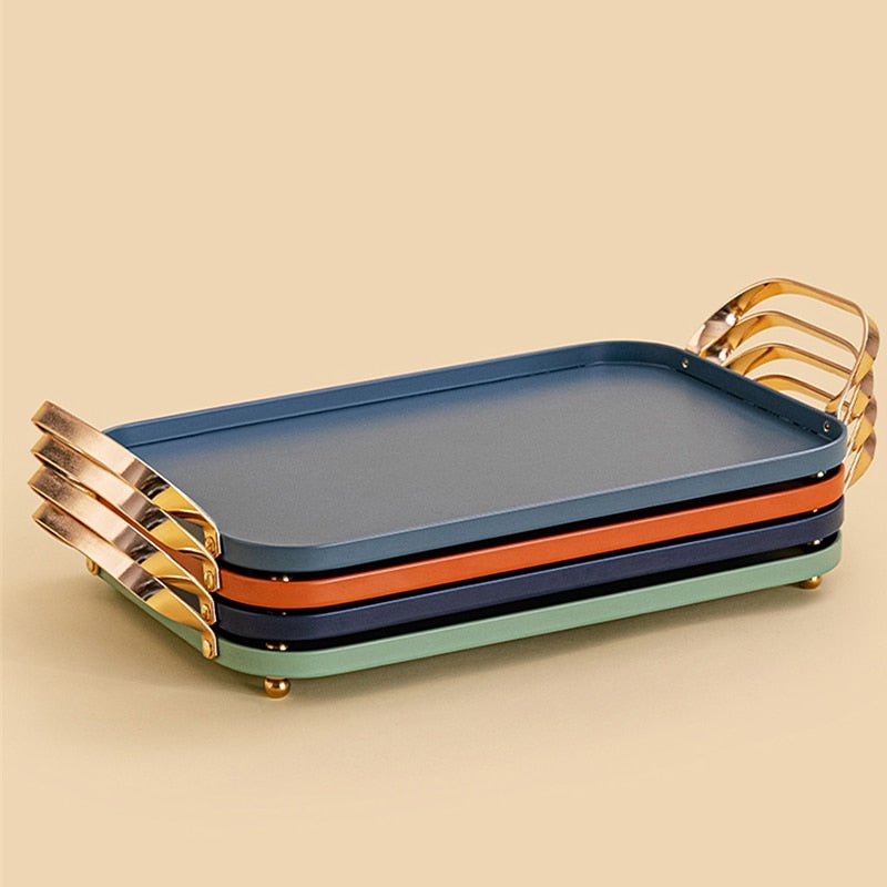 Decorative Tray Circular Stackable Aluminum Saturated Hues Modern