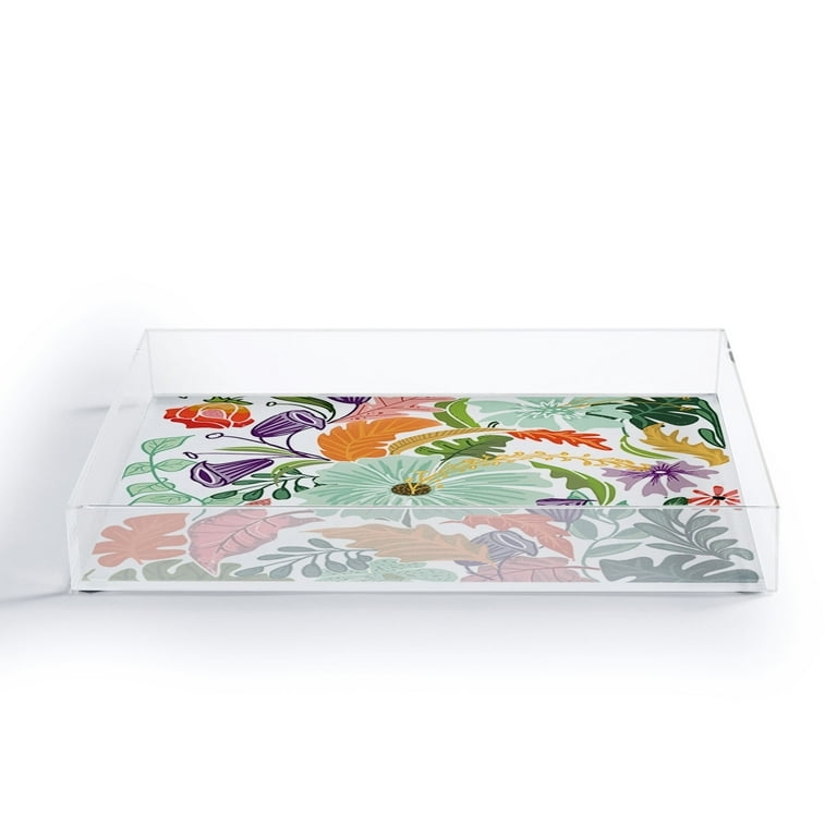 Decorative Tray Clear Acrylic Walls Transparent Botanical Desk Organizer Eclectic Floral Accent