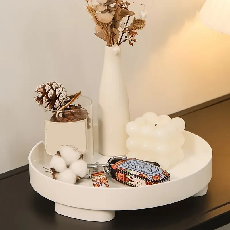 Decorative Tray Compact Silhouette Matte White Round Desk Organizer