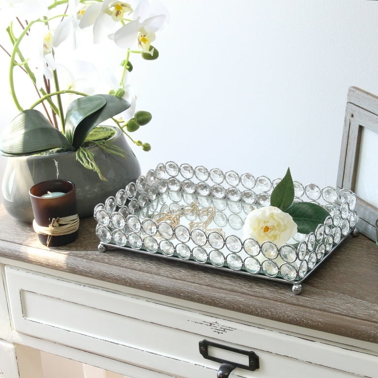 Decorative Tray: Crystal Encrusted Rim, Elliptical Silhouette, Modern Luxe