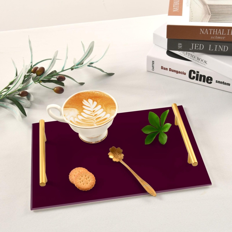 Decorative Tray, Deep Burgundy Finish, Perfect for Home Bar Serving
