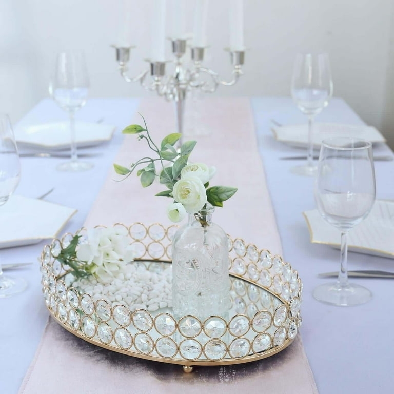 Decorative Tray Elegant Gold Mirrored Oval with Crystal Beaded Rim