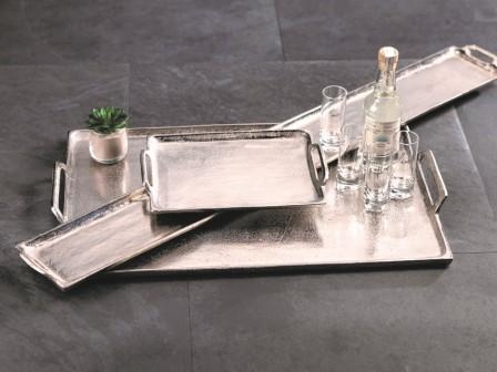 Decorative Tray Elongated Rectangular Raw Nickel Hammered
