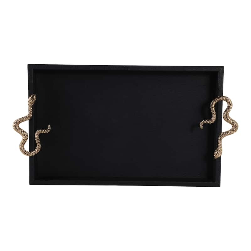 Decorative Tray Glam Black Snake Skin Gold Handles, Modern Coffee Table